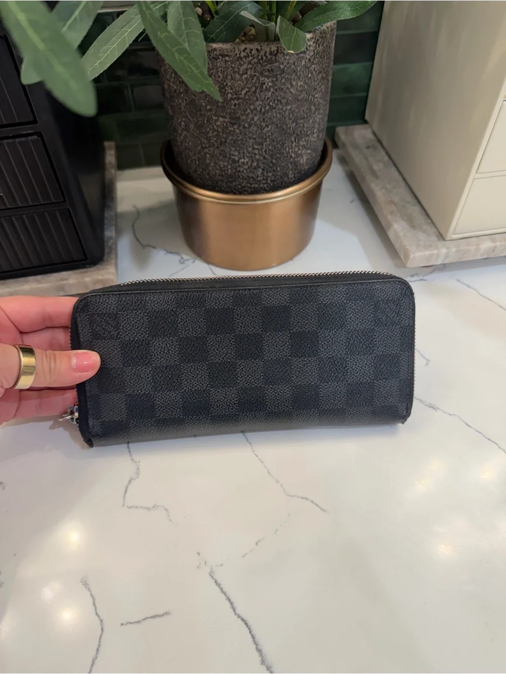 Louis Vuitton Black Checkered Zip Wallet
